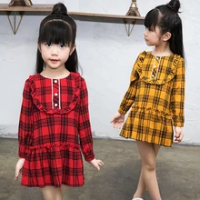 Детское весеннее платье в клетку для девочек, платья с длинными рукавами для маленьких девочек, осеннее платье для маленьких девочек, размеры для 2, 3, 4, 5, 6, 7, 8, 9, 10 лет