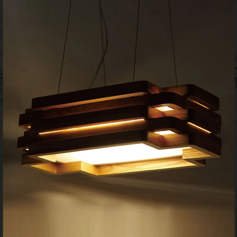 Японский стиль, светодиодные деревянные подвесные светильники, креативная спальня, ресторан, кабинет, прямоугольное домашнее освещение, подвесной светильник ZA MZ115