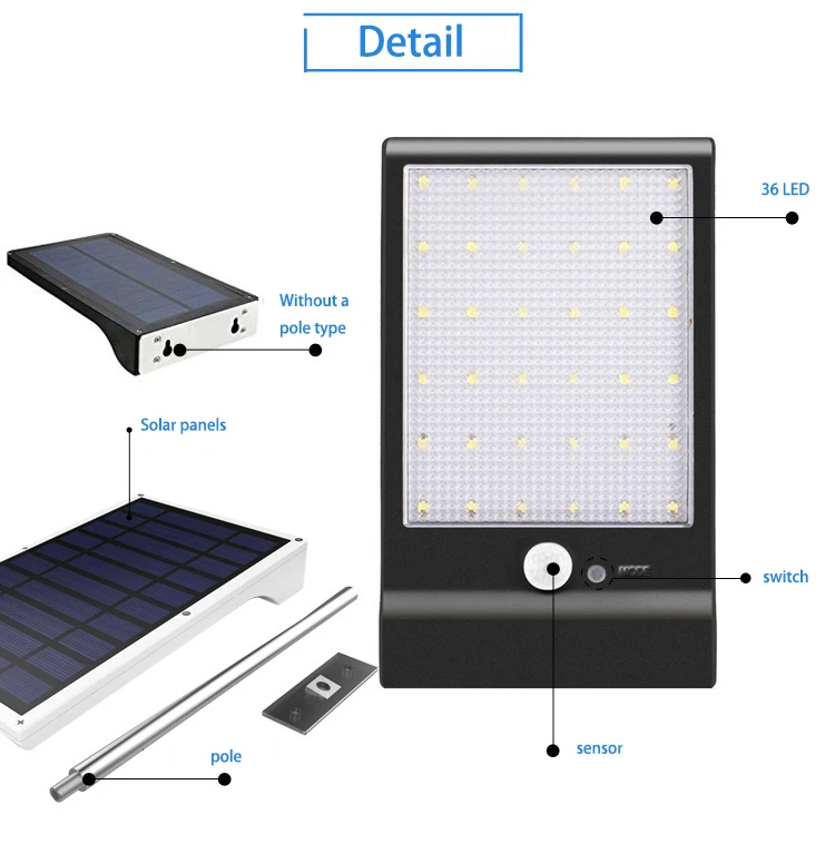Livre à Prova Luz de Rua ao ar Mais Novo Energia Solar 36 Led Pir Sensor Movimento Lâmpadas Dwaterproof Água Luzes Parede Jardim Lâmpada Segurança 450lm 5 Lâmpadas solares