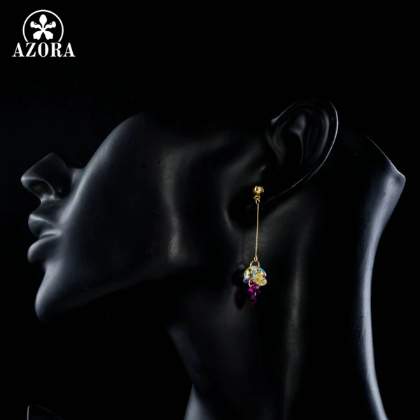AZORA Romantic Gold Color Cluster Color Gradient Stellux Austrian Crystal Heart Drop Earrings for Women TE0259