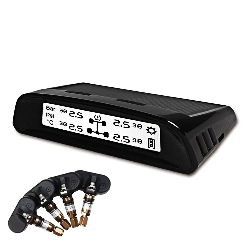 

TN401 Tire Pressure Monitor Internal Sensor Solar Energy Wireless TPMS with Black-and-white Display Screen Sensor Failure Alarm