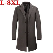 Размера плюс 8XL 7XL роскошное осеннее зимнее Новое мужское шерстяное пальто бизнес повседневное длинное толстое тонкое пальто куртка мужская брендовая одежда