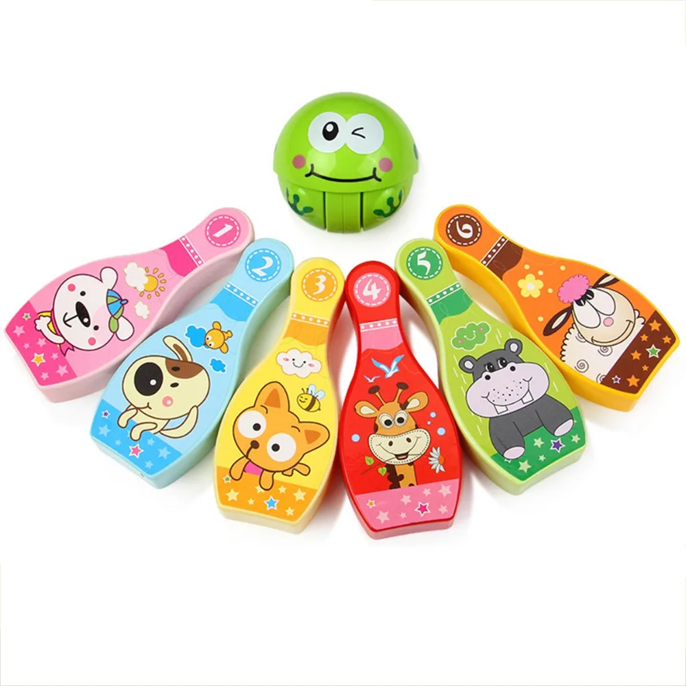 

1 tumbler balls + 6 wooden bottles Bowling Toy Sports Children Kids Educational Party Fun Family Game Educational Outdoor Party