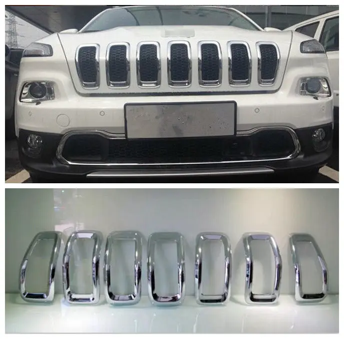 

Chrome Front Center Grill Grid Cover Trim 7pcs for Jeep Cherokee 2014 2015 2016