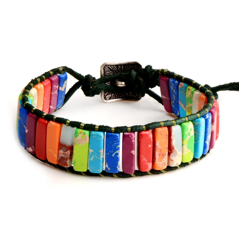 Chanfar 7 Chakra Bracelet Bohemia Handmade Natural Stone Tube Beads Genuine Leather Wrap Bracelet Yoga Couples Bracelets Chanfar 7 Chakra Bracelet Bohemia Handmade Natural Stone Tube Beads Genuine Leather Wrap Bracelet Yoga Couples Bracelets
