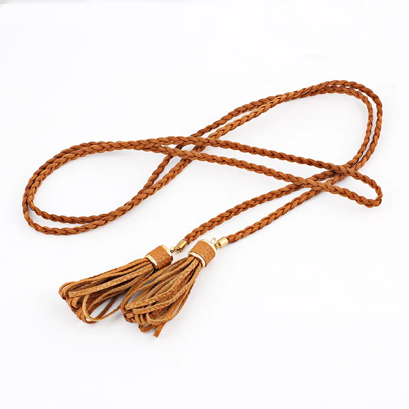 Buy PU Leather Tassel Thin Waist belt Women Ladies