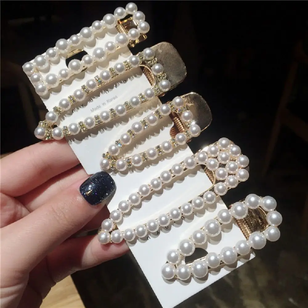 

Women Fashion Metal Geometric Rectangle Waterdrop Hair Clips Imitiation Pearl Rhinestones Hairpins Hair Accessories for Girls