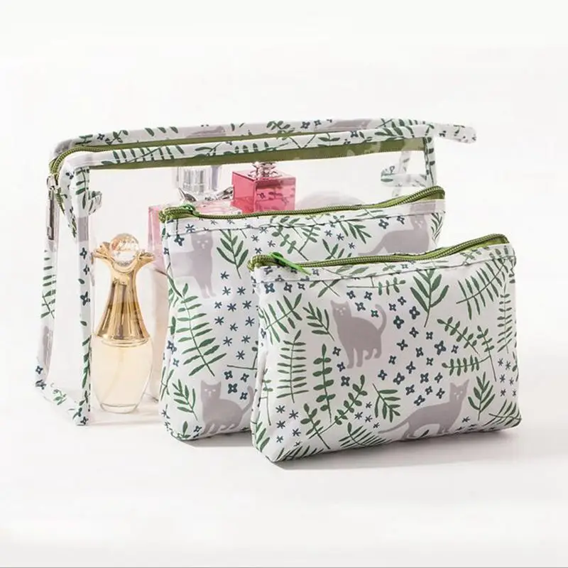

Fashion Transparent 3Pcs/Set Flamingo Cosmetic Bag Women Girls Polyester Storage Makeup Bag Make Up Case Travel Toiletry Beauty