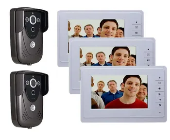 

MOUNTAINONE 7"Colorful Video Door Phone Doorbell Intercom Kit IR Night Vision Camera Monitor for Home Security 2cameras+3monitor