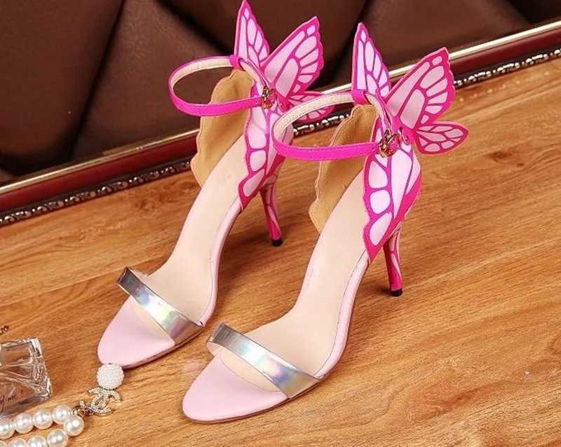 

Sexy Summer Shoes Woman Open Toe Butterfly Wings Thin High Heels Sandals Women Ankle Strap Wedding Dress Shoes Sandalias Mujer