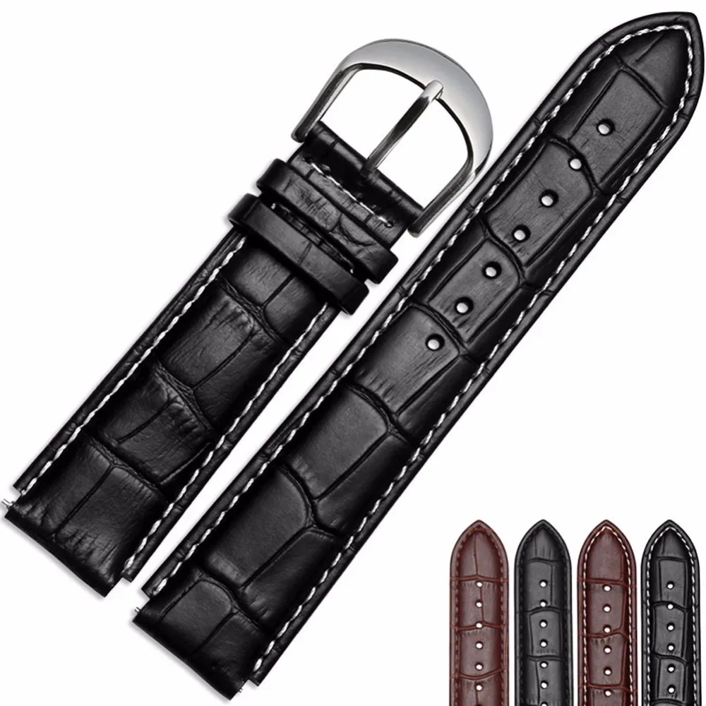 NP112 15mm Top Grain Leather Watch Band Women's Watch Strap with Brown