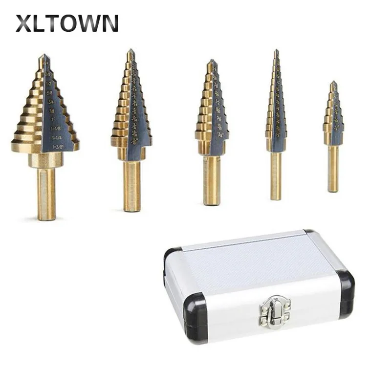 Xltown 5pcs Ladders Bit Set Set Metal Plate Reamer Drilling High Speed