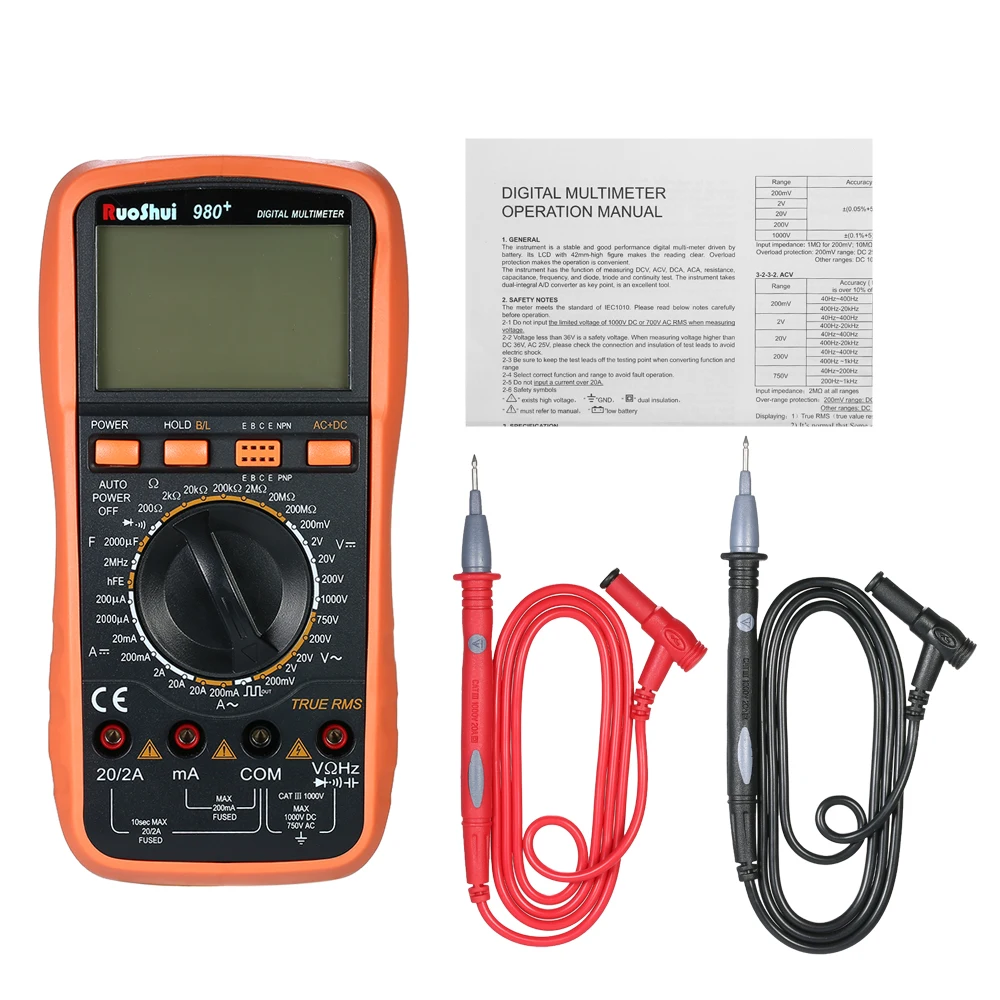 RuoShui Цифровой мультиметр 19999 отсчетов True RMS Multi цифровой мультиметр измерения AC DC напряжение Мегаомметр ЖК дисплей
