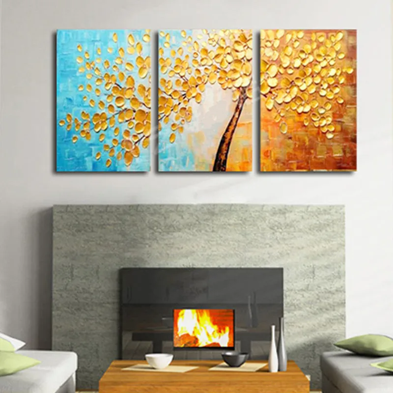

Becautiful Wall Painting Modern Art Hand Painted Abstract Flower Oil Paintings on Canvas Home Decor Knife Gold Floral Pictures