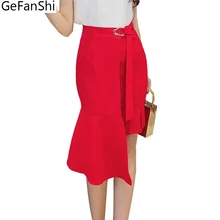 Большие размеры, винтажная весенне-летняя модная женская юбка, высокая талия, шнуровка, асимметричный подол, юбка-карандаш, модные повседневные миди юбки