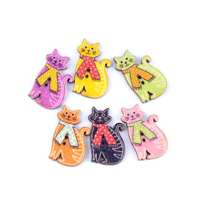 

Free Shipping Retail 20Pcs Random Mixed Lovely Cat Style 2 Holes Wood Sewing Buttons Scrapbooking 18x30mm F0543*2