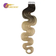 Moresoo волнистые волосы для наращивания на ленте#2/27/613 машина бразильские волосы без повреждения кутикулы на Клейкой Ленте имитирующей кожу 20 шт.-50 гр., 16-24 дюймов