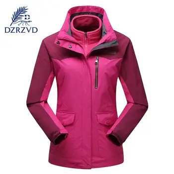 

DZRZVD Outdoor Winter Ski Hiking Waterproof 2 in 1 Jacket Women Windproof Thermal Two-Piece Fleece Hooded windbreaker