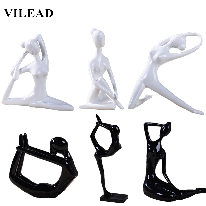 

VILEAD 11 Style Resin Girl Yoga Figurines Abstract Black White Yoga Woman Model Modern Miniatures for Office Vintage Home Decor
