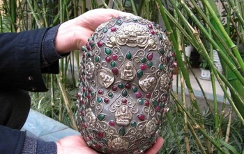 

Tibet crystal inlay Silver ruby beryl kapala skull Cup