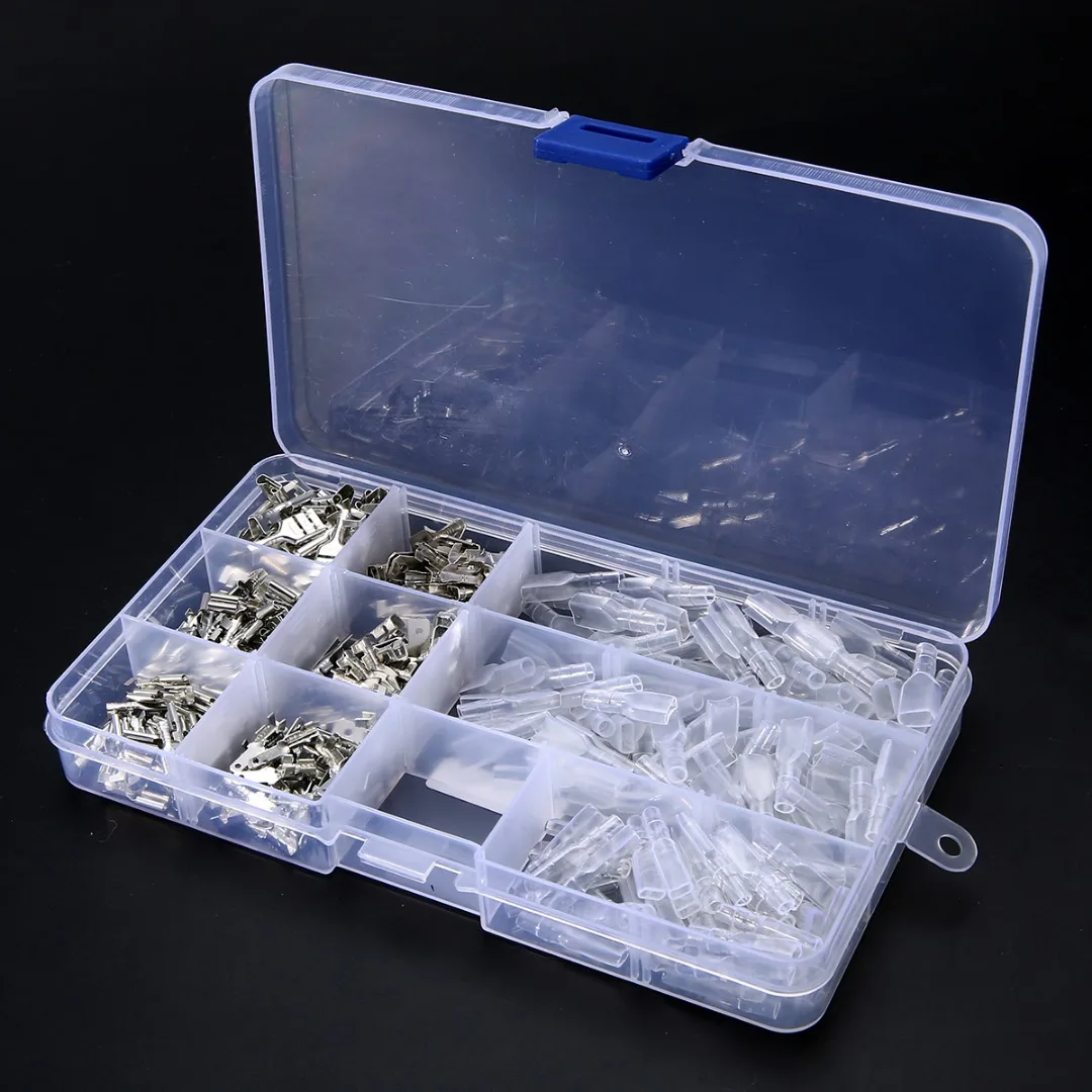 270pcs Assorted Insulated Electrical Wire Terminal Crimp Connector Female&Male Spade Terminal Connectors  Set 2.8mm/4.8mm/6.3mm