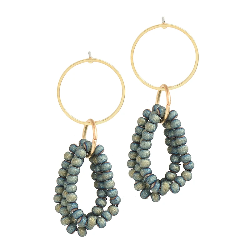 

Wild&Free New Natural Stone Earrings Green Red Gray Beaded Circle Earring High Quality Copper Gold Dangle Drop Earring For Women