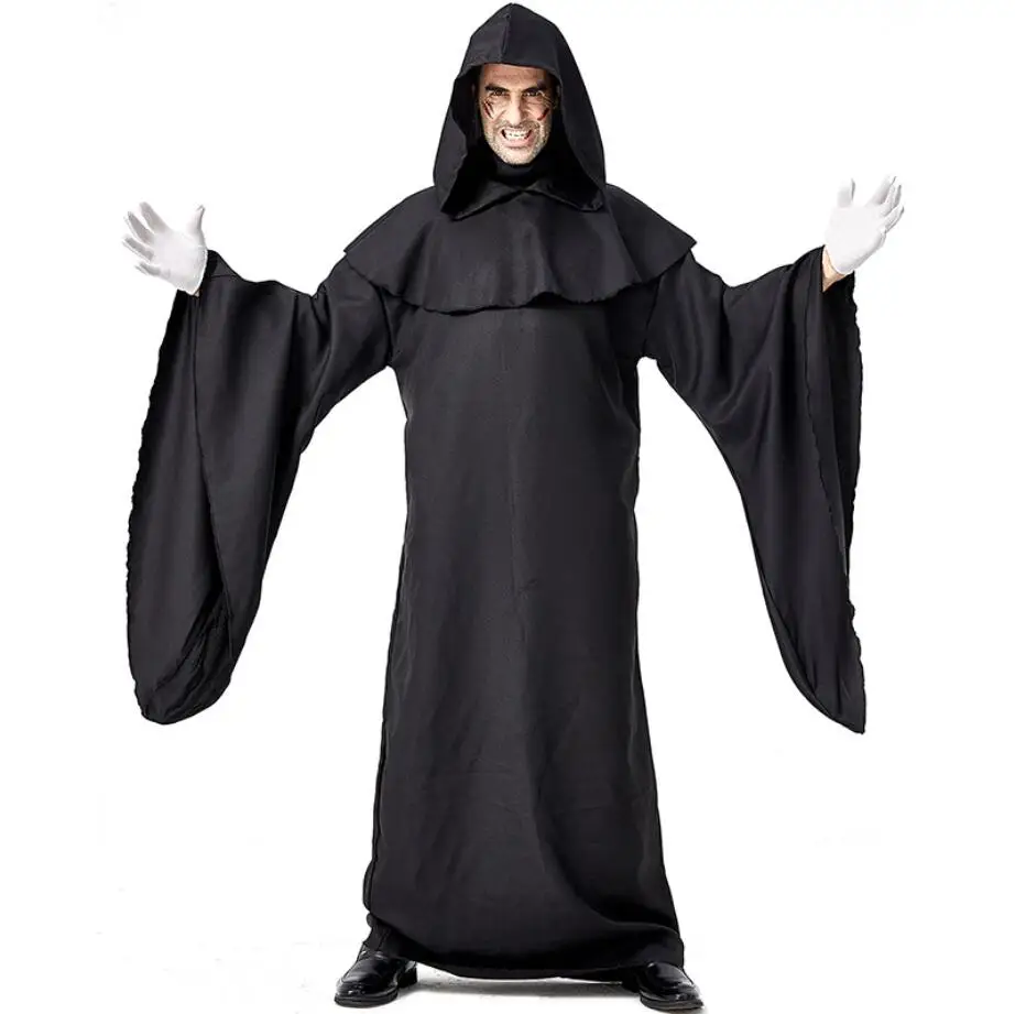 

Grim Reaper Costume Cos Horror Demon Hooded Robe Outfit Adults Men Halloween Purim cosplay Vampire Devil Costumes