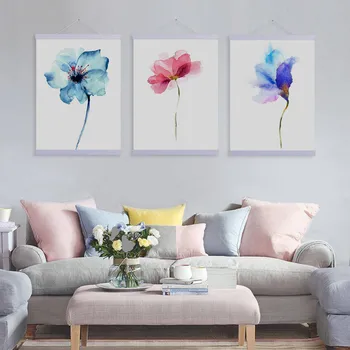

Watercolor Beautiful Flower Posters Prints Nordic Style Home Decor Scroll Wall Art Pictures Plant Wooden Framed Canvas Paintings