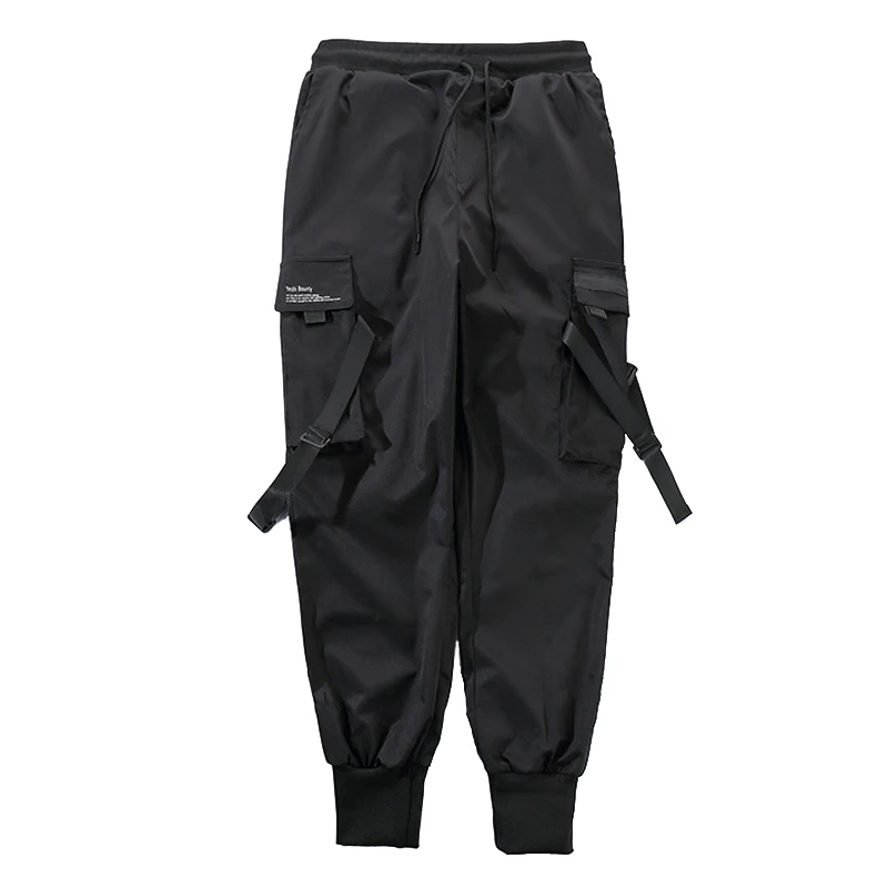 Men Fashion Casual Harem Joggers Harajuku Sweatpant Hip Hop Trousers Men Ribbons Color Block Black Pocket Cargo Pants