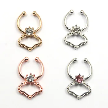 

30pcs flower septum jewelry plate gold silver piercing septo fake septum nose ring crystal fake body piercing nose Free shipping
