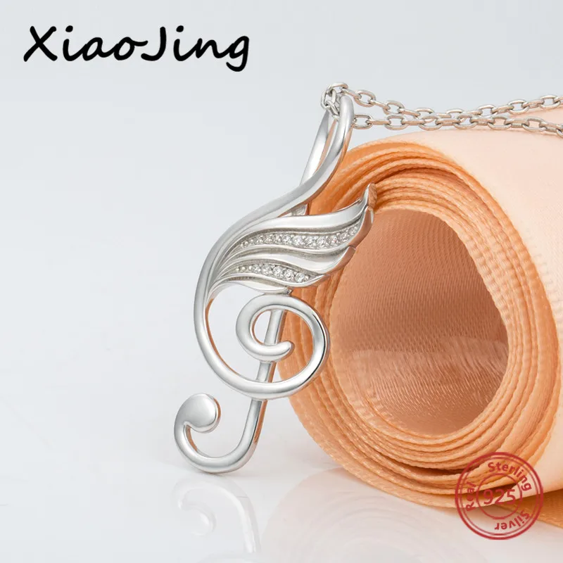 

Authentic 925 sterling silver diy craft musical wing pendant chain necklace with cubic zircon fashion jewelry making for women