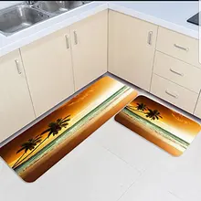 2 шт Кухня подстилки и коврики комплект тропической пляжное пальмовое дерево закат украшение для дома Нескользящие Спальня Коврики Дверные для гостинной