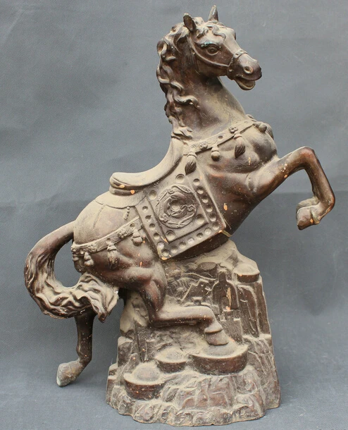 

JP S0522 16" Old Chinese Folk Bronze Zodiac Year Horse Money Wealth Success Run Statue B0403