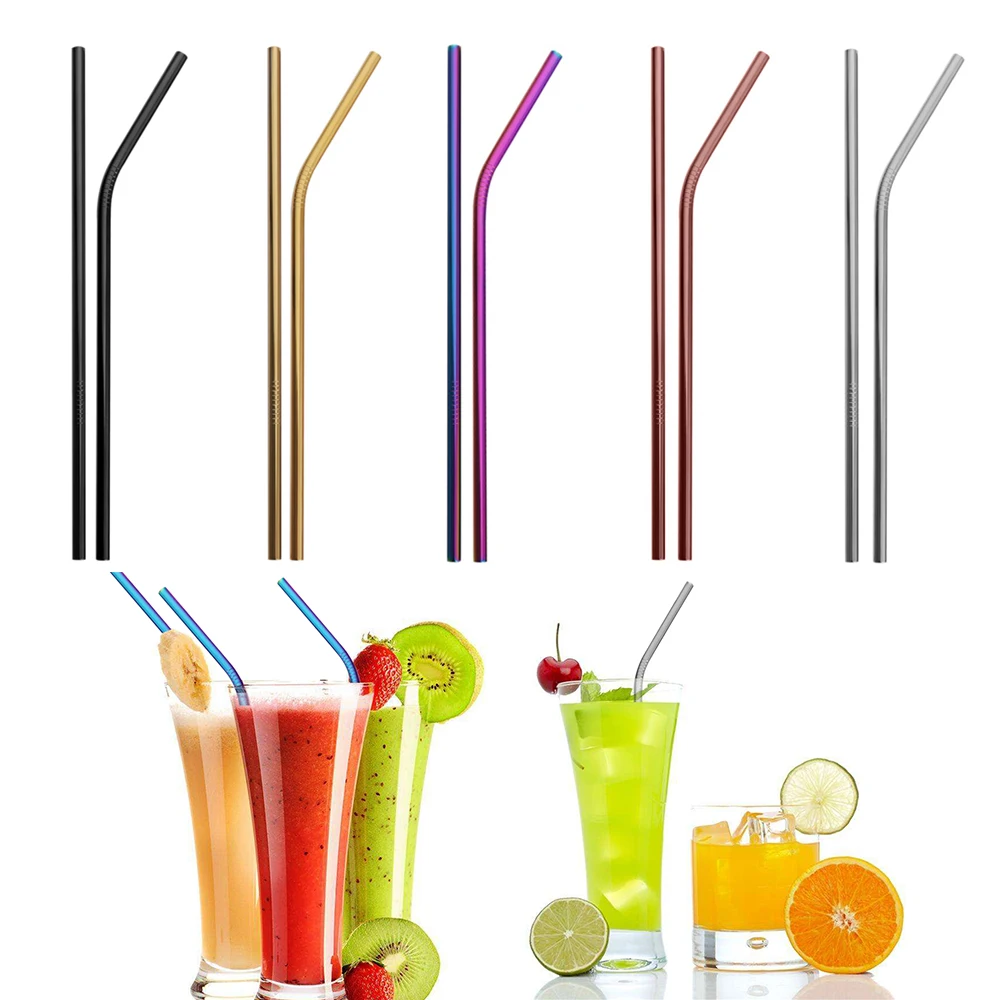 1pc Stainless Steel Drinking Straws Brush Reusable Bent Stainless
