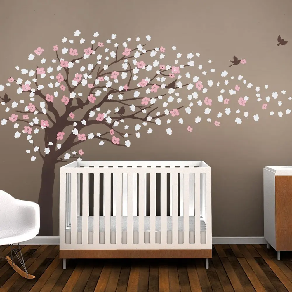 Brown Cherry Blossom Tree For Nursery Decor Vinyl Wall Decal For