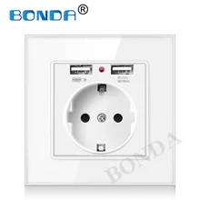 EU wall Power plug Socket with usb outlet, Glass 2A Dual USB Charger plug wall outlet, 16A 2100ma Electrical Wall Power Socket EU wall Power plug Socket with usb outlet, Glass 2A Dual USB Charger plug wall outlet, 16A 2100ma Electrical Wall Power Socket
