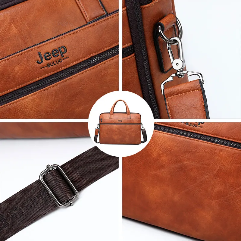 Мужская сумка и кошелек комплект jeep buluo, оранжевый портфель для ноутбука 14", кожаная офисная сумка, деловой портфель на плечевом ремне, все сезоны