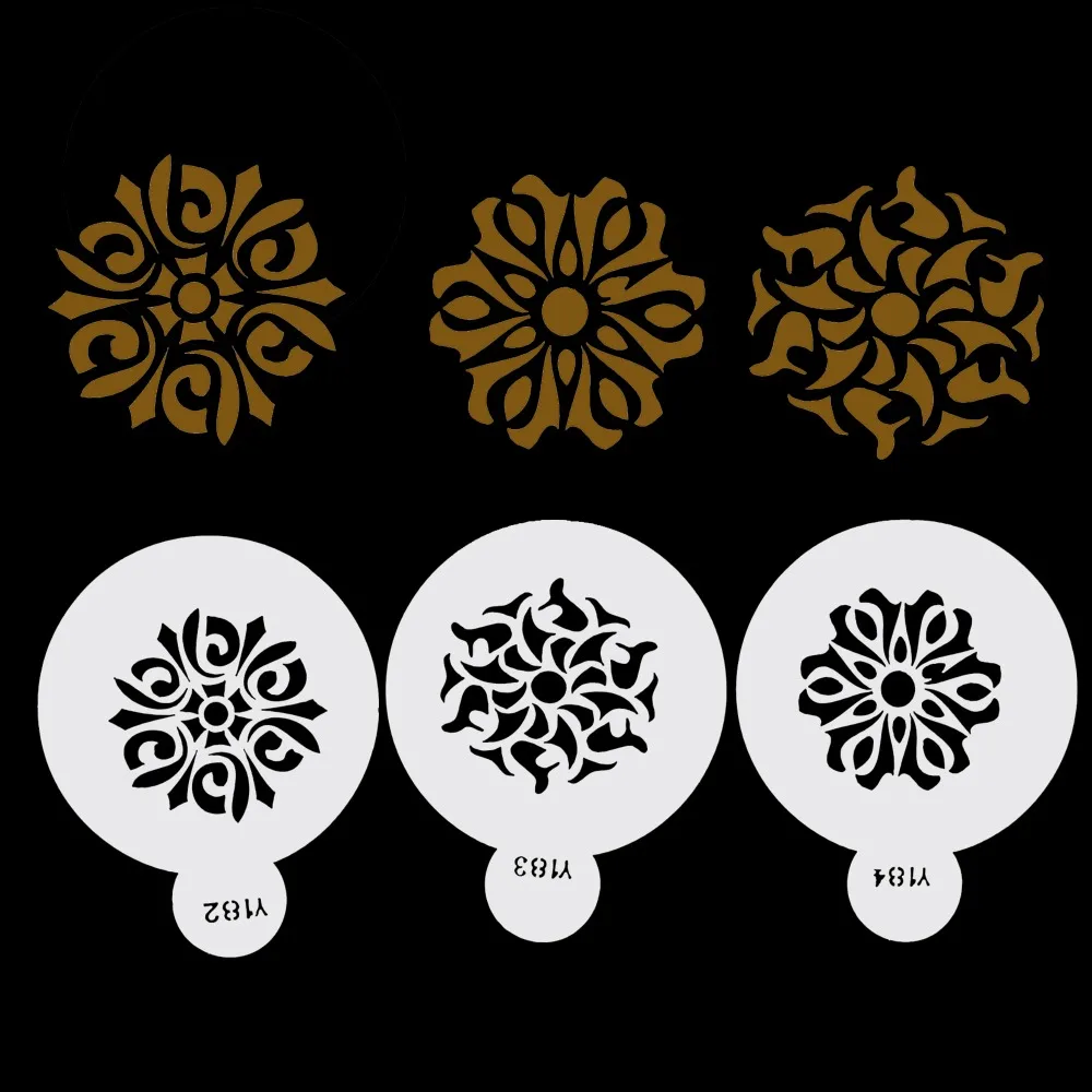 3pcs DIY Latte Coffee Mould flower shaped Plastic Spray Cake Stencils Cookie Baking Fondant decoration tools | Дом и сад