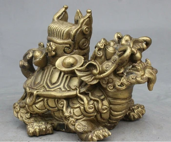 

ymying 1018++++++Folk China FengShui Brass Wealth YuanBao Dragon Turtle Tortoise Statue Figurine
