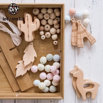 

Let's Make 10Pcs Baby Toys Wooden Teether Baby Rattle Accessories Cactus Alpaca Leaves Straw Crib Holder For Kids Baby Teether