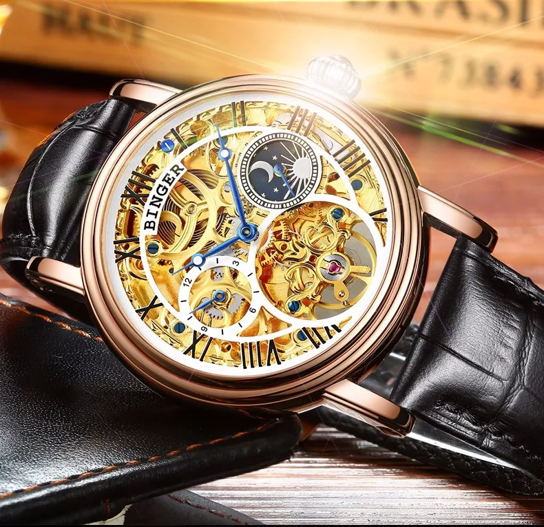 Швейцарские Бингер мужские часы люксовый бренд Tourbillon Relogio Masculino водонепроницаемые механические наручные часы B-1171-4