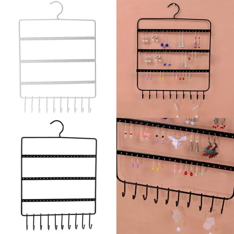  Jewelry Organizer Stand 66 Holes and 10 Hooks Wall Earring Organizer Jewelry Hanging Holder Necklac