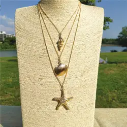 Богемные Морская звезда оболочки многослойные ожерелья для женщин Бохо золотой цвет цепи кулон Collares De Moda Collier Femme 2019