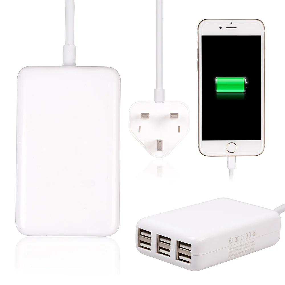 Portable Universal 5V 6A Phone Tablet Travel Charger 6-Ports USB Power Adapter Desktop Docking Wall Charger With 1.5m 5ft Line Portable Universal 5V 6A Phone Tablet Travel Charger 6-Ports USB Power Adapter Desktop Docking Wall Charger With 1.5m 5ft Line