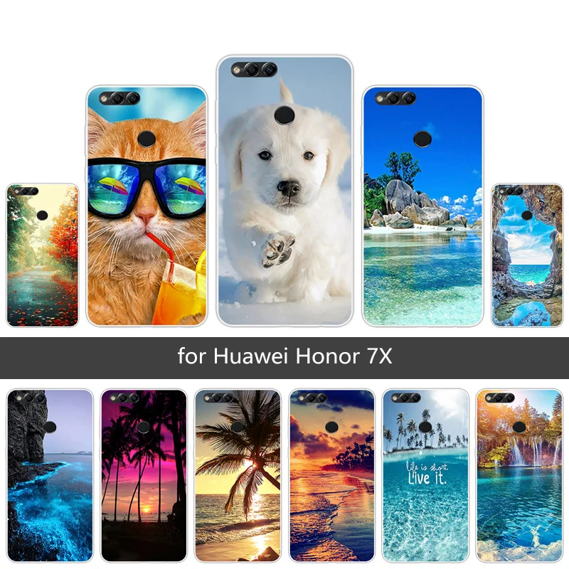 5.93inch for Huawei Honor 7X Soft Clear Silcone Shell Back Phone Black Matte Cover Scen Coque Capa |