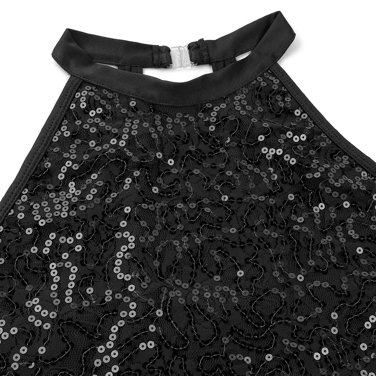 TiaoBug Women Ballet Dress Sequin Halter Crop Top with Built-In Leotard Skirt Set Adult Stage Competition Lyrical Dance Costumes