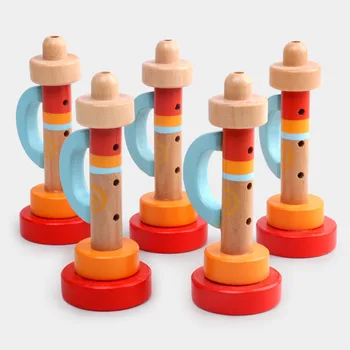 

Hot New 1PC Baby Wooden Vertical Whistle Trumpet Portable Musical Instrument Toy for kids gift
