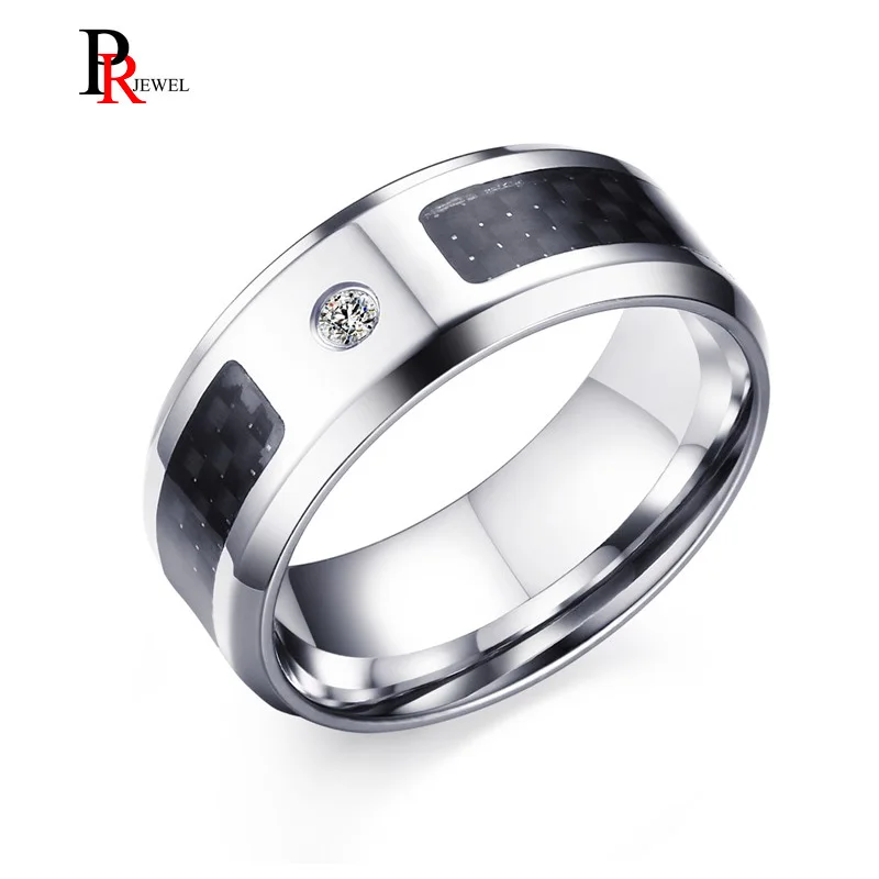 

Stylish Unique Carbon Fiber Rings for Men Wedding Jewelry 8MM Stainless Steel Male Anillo Accessories US Size 7 8 9 10 11