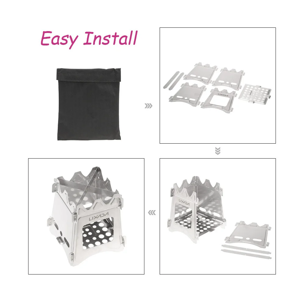 Портативная напольная плита Lixada, компактная складная дровяная плита, портативная походная плита для кемпинга, приготовления пищи, пикника, пешего туризма