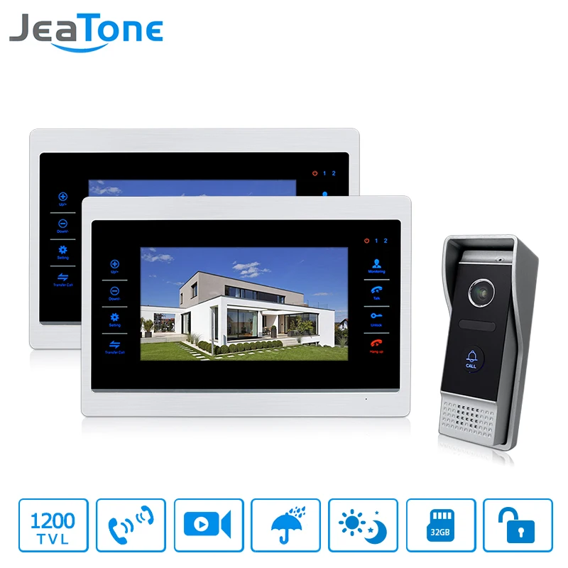 JeaTone Wired Doorbell Intercom Video 7 \ Touch-Button Video Door Phone1200TVL Security Cameras with 2 Monitor Video Intercom